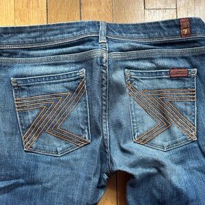 7 For All Mankind Women's Boot Cut Jeans in Blue with Orange Stitching